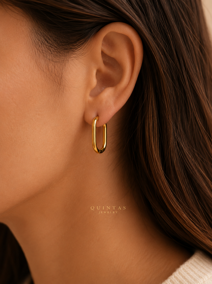 Golden Oval Hoop Earrings