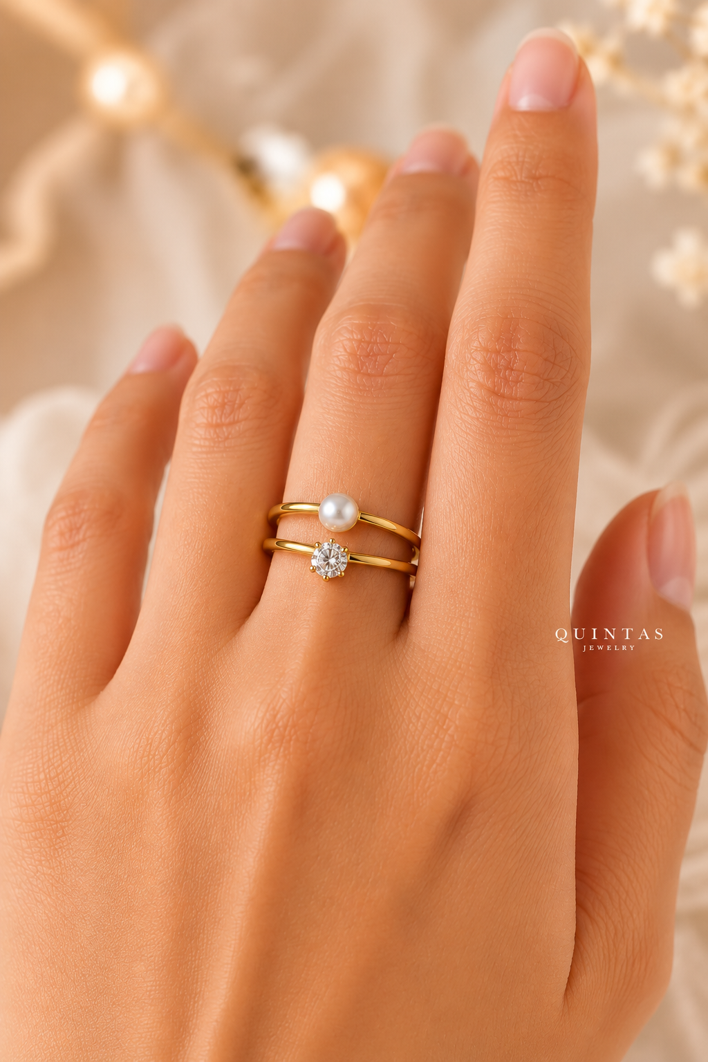Grace Pearl and Diamond Ring