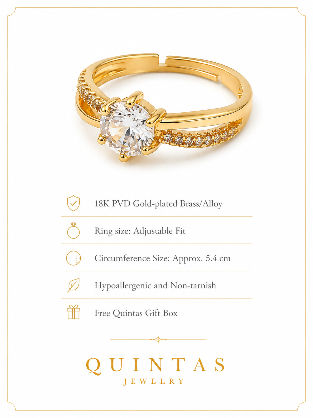 Celeste Solitaire Gold Ring (Adjustable)