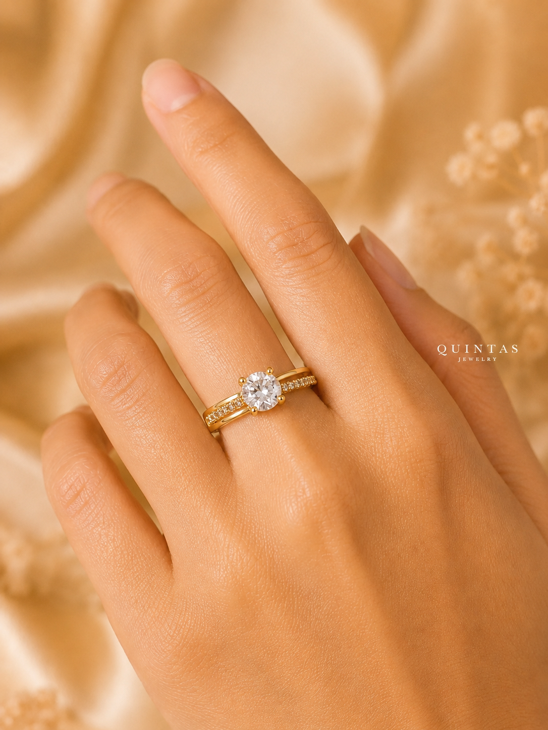 Celeste Solitaire Gold Ring (Adjustable)