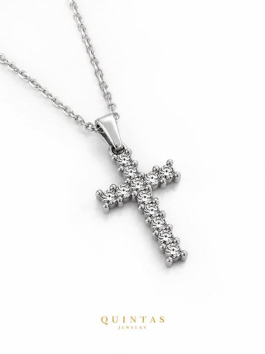 Iced Cross Silver Necklace