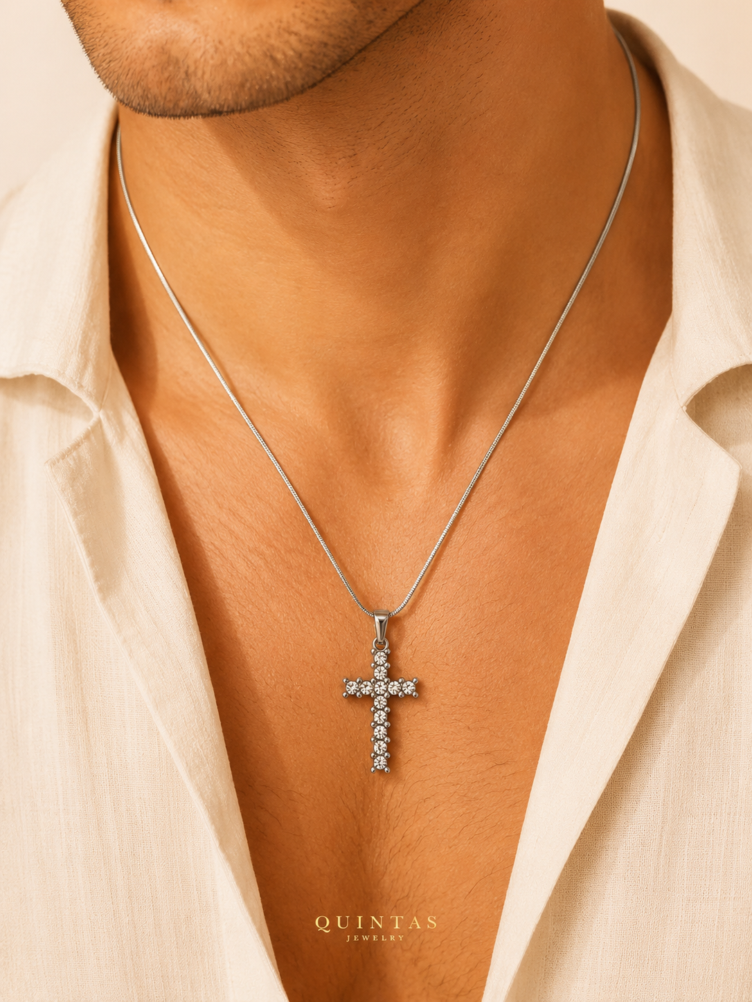 Iced Cross Silver Necklace