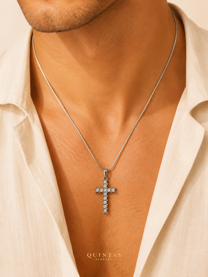 Iced Cross Silver Necklace