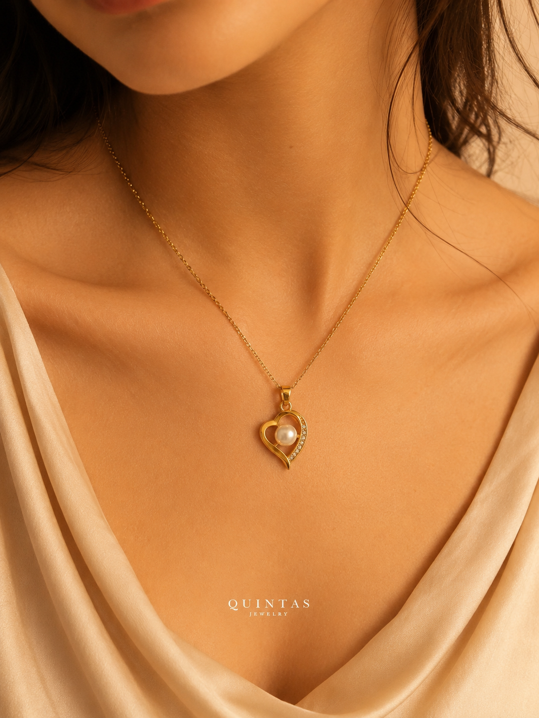 Solana Heart Pearl Necklace