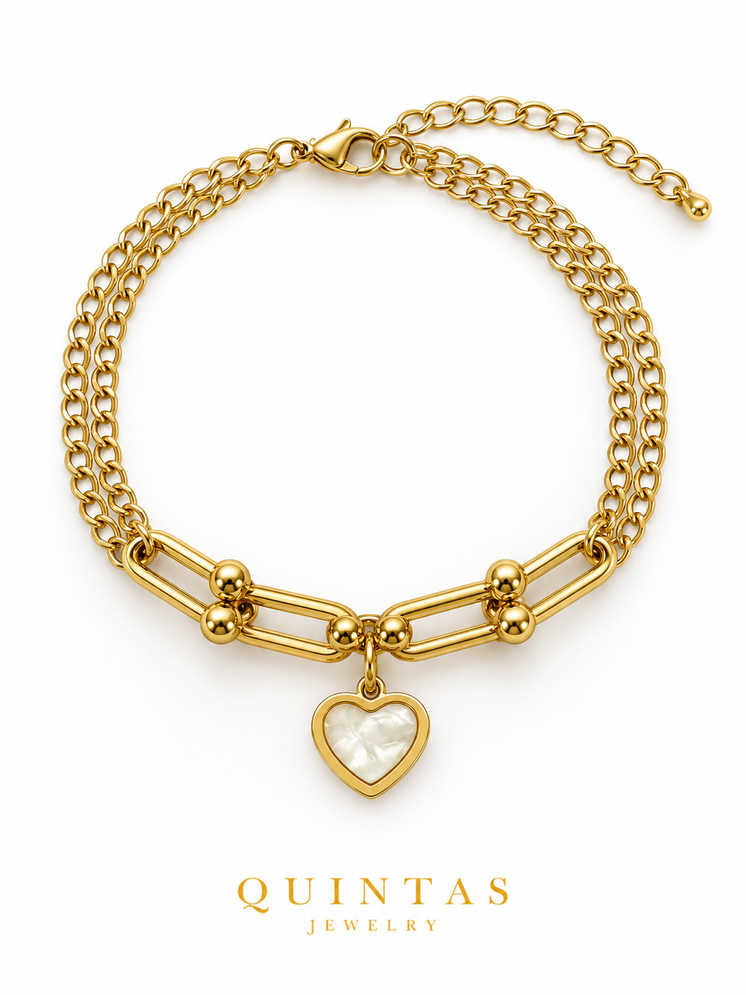 White Heart Link Bracelet