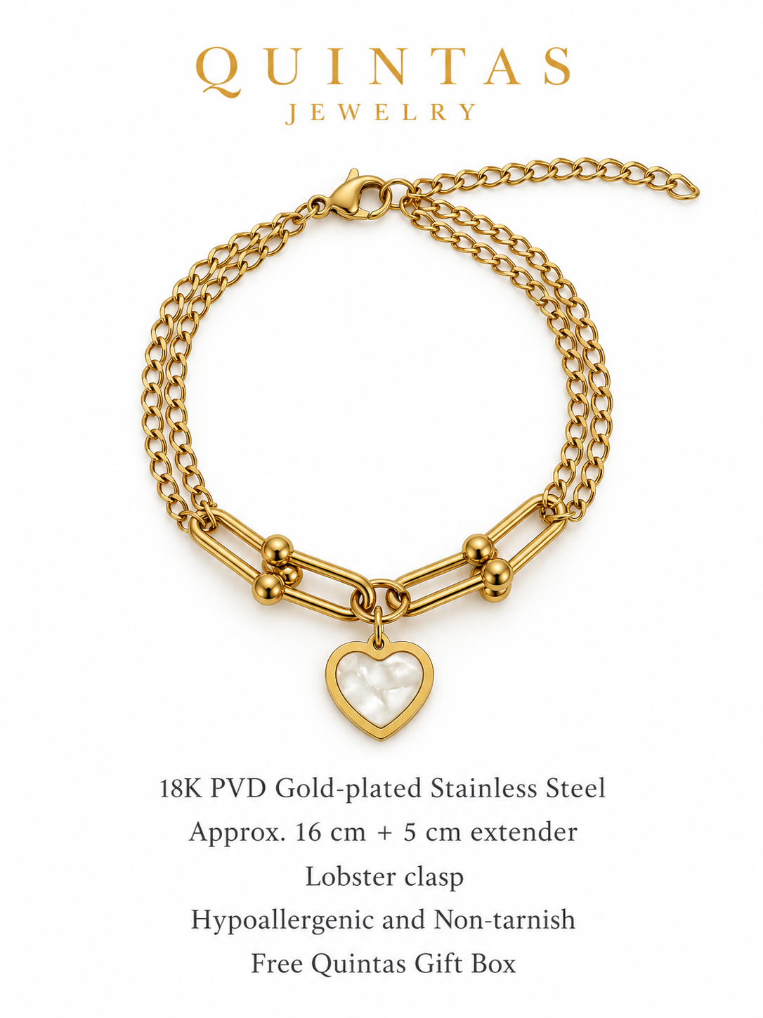 White Heart Link Bracelet