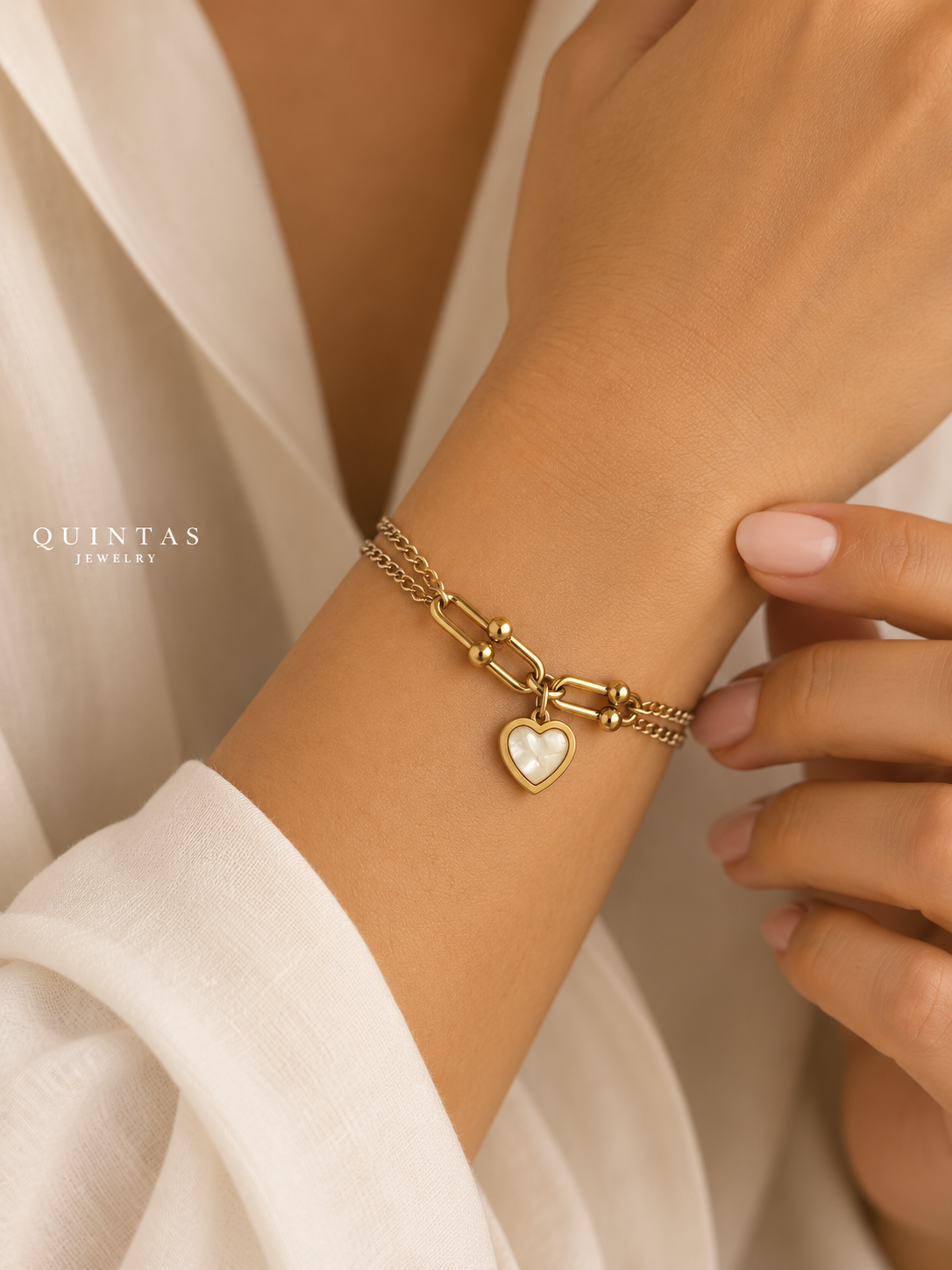 White Heart Link Bracelet