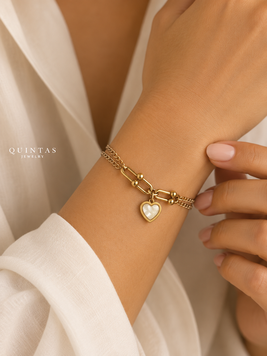 White Heart Link Bracelet