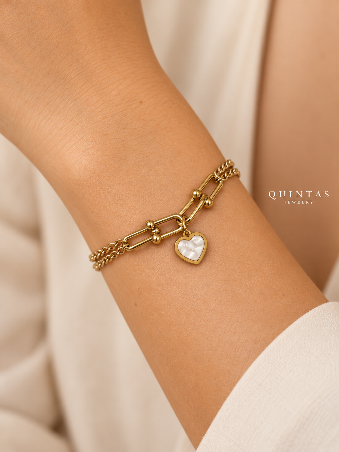 White Heart Link Bracelet