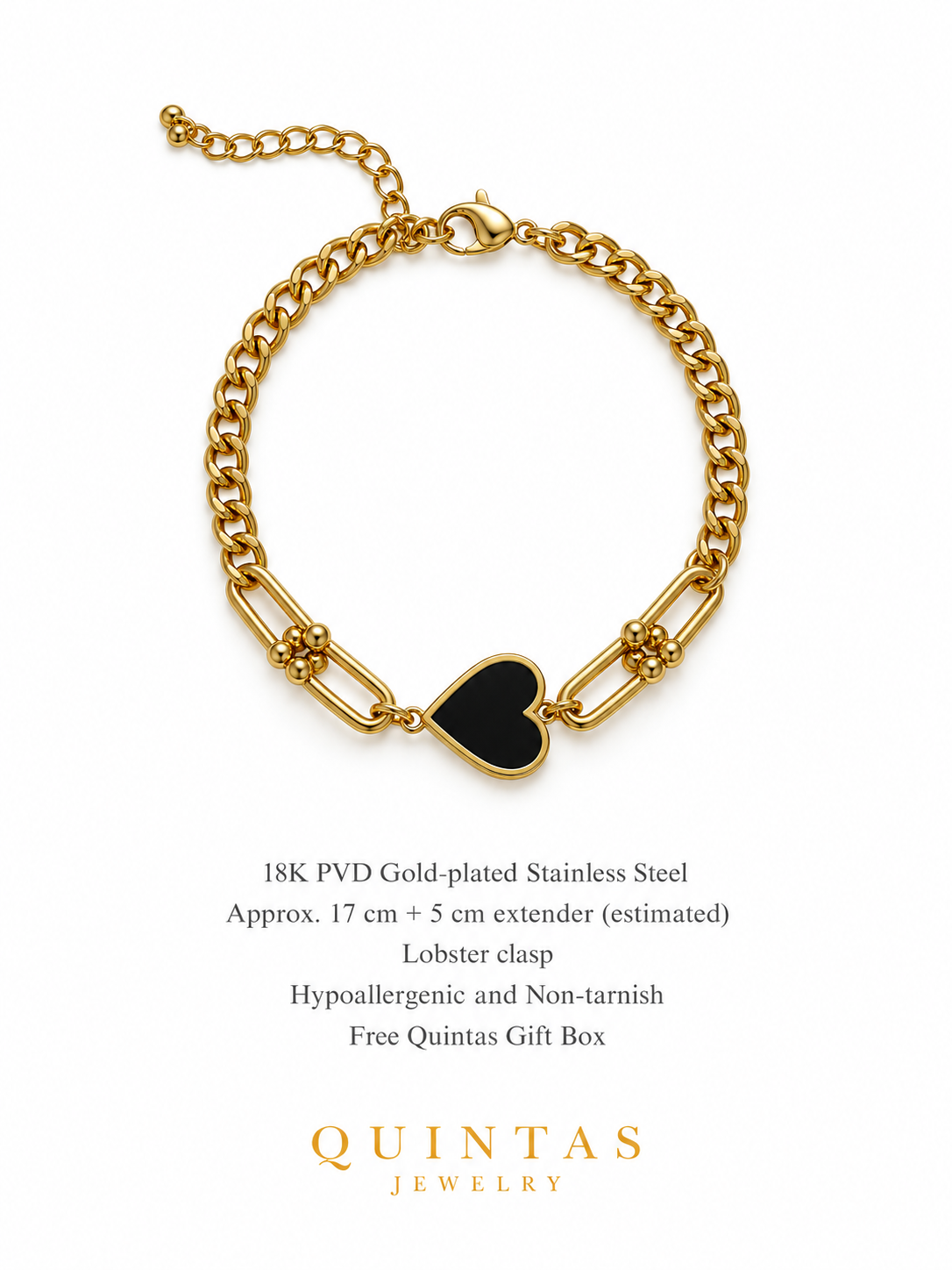 Vina Black Heart Bracelet