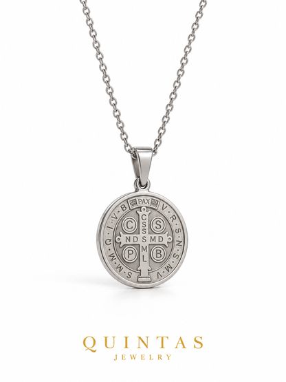 St. Benedict Medallion Silver Necklace