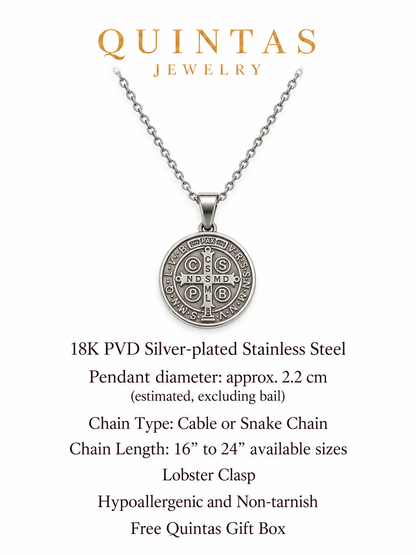 St. Benedict Medallion Silver Necklace