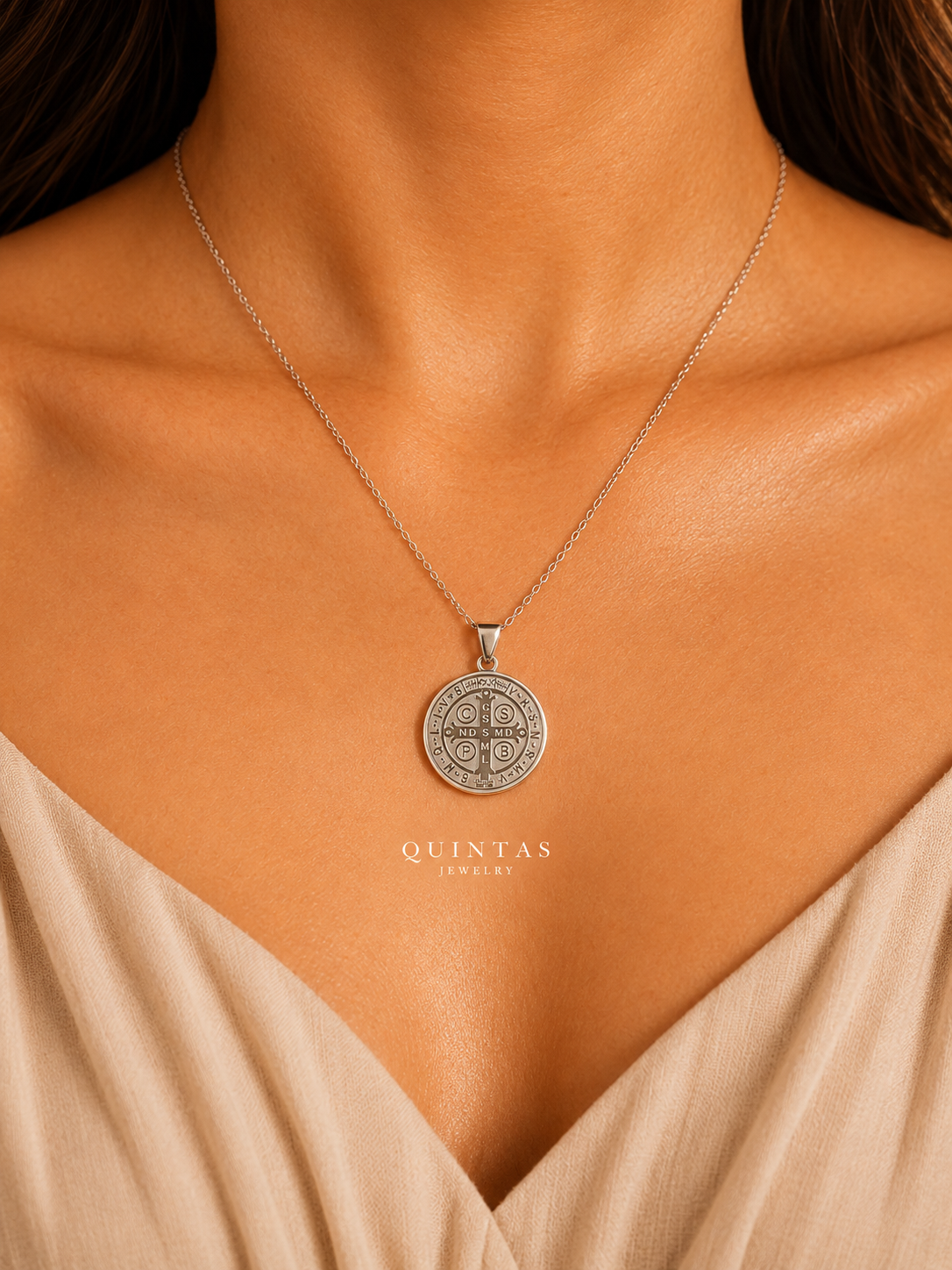 St. Benedict Medallion Silver Necklace