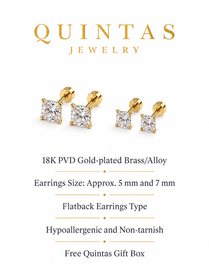 Classic Square Flatback Stud Earrings