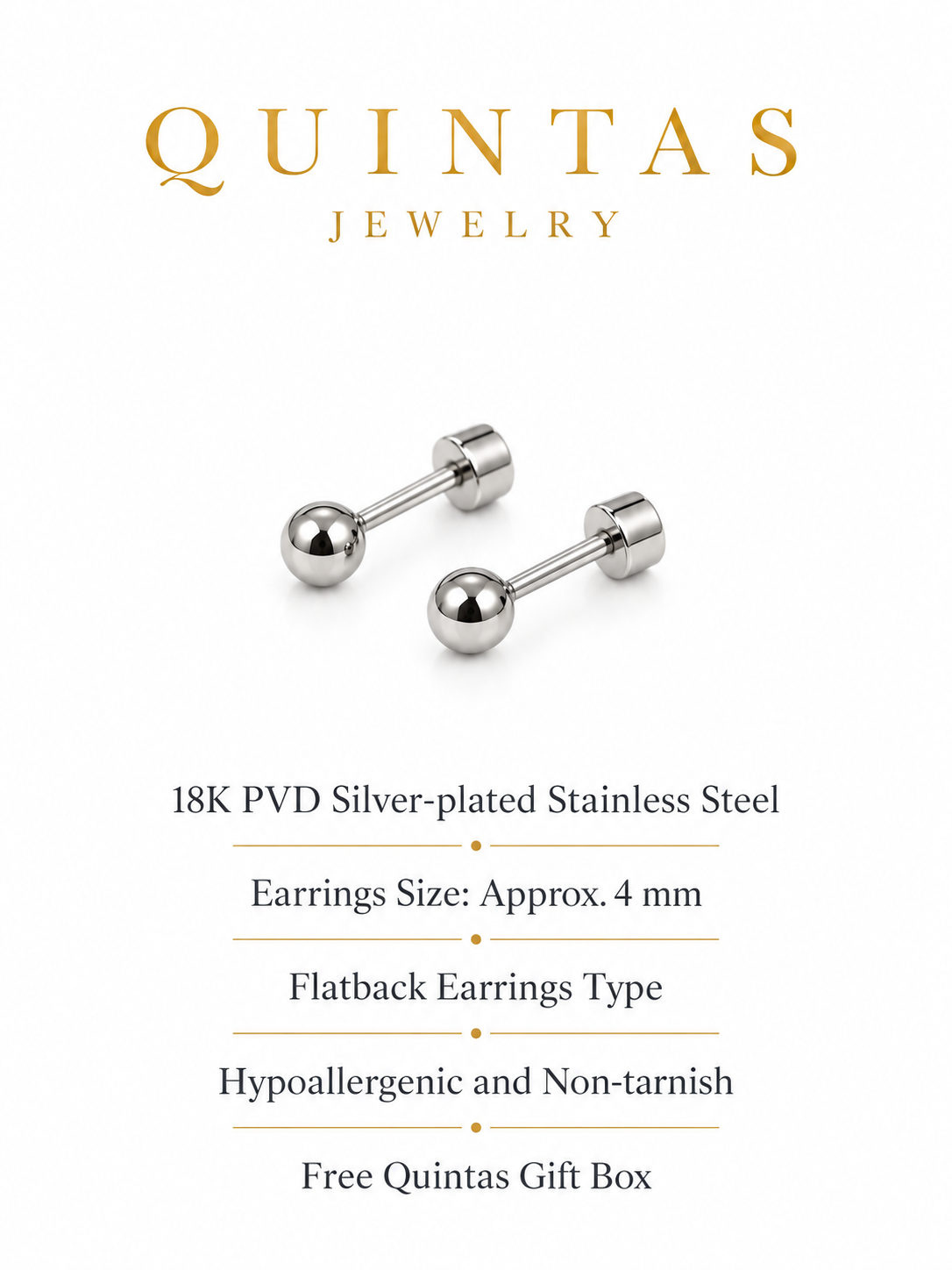 Classic Ball Silver Flatback Earrings