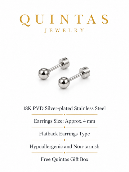 Classic Ball Silver Flatback Earrings