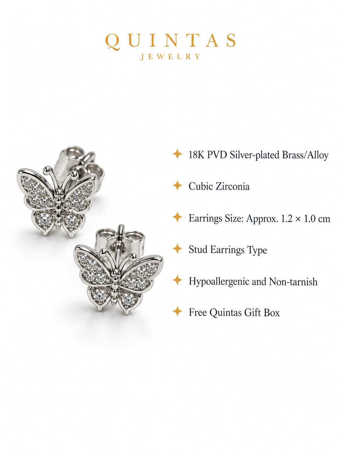 Mari Butterfly Silver Stud Earrings