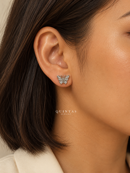 Mari Butterfly Silver Stud Earrings