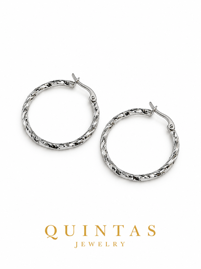 Rumi Textured Silver Hoop Earrings