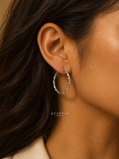 Rumi Textured Silver Hoop Earrings