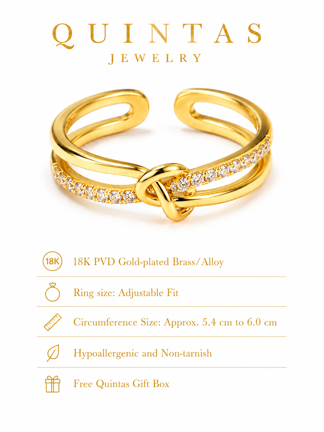 Liora Knot Gold Ring (Adjustable)