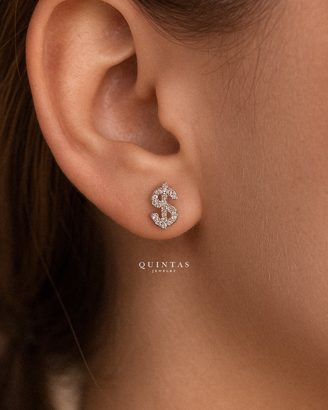 Dollar Sign Silver Stud Earrings existing gallery photo, proportionally centered to 4:5 without redesign.