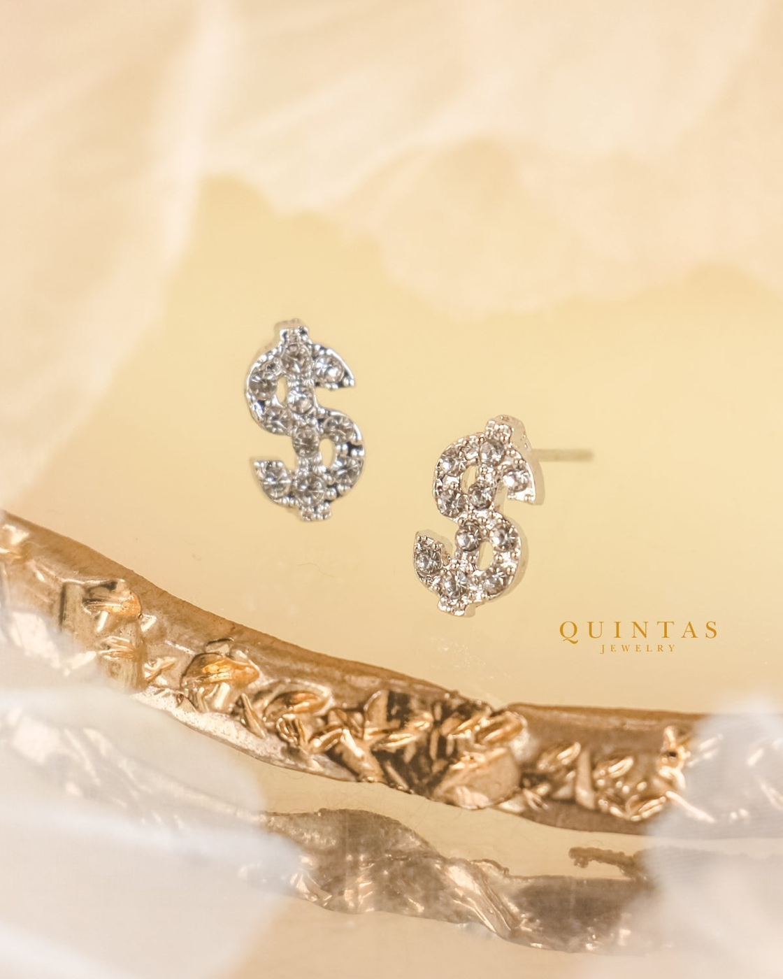 Dollar Sign Silver Stud Earrings existing gallery photo, proportionally centered to 4:5 without redesign.