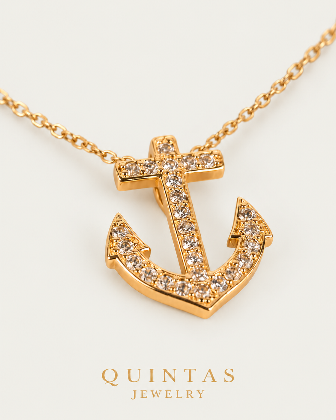 Anchor Charm Necklace cable chain companion angle on neutral greige