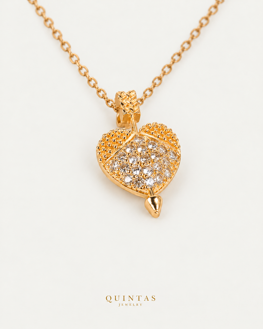 Cupid's Arrow Heart Necklace companion with canonical Quintas Jewelry logo