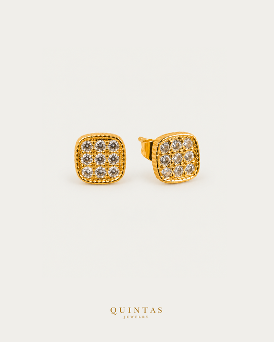 Luster Square Stud Earrings existing source-checked main, smaller framing and canonical logo