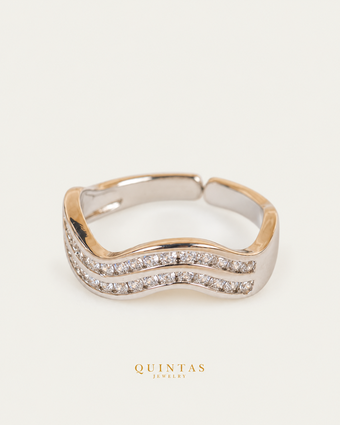 Solina Wave Silver Ring (Adjustable), lying source-backed alternate view
