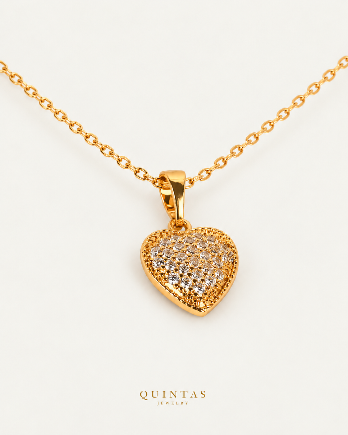 Amora Heart Necklace — actual source-backed alternate detail with canonical Quintas Jewelry logo