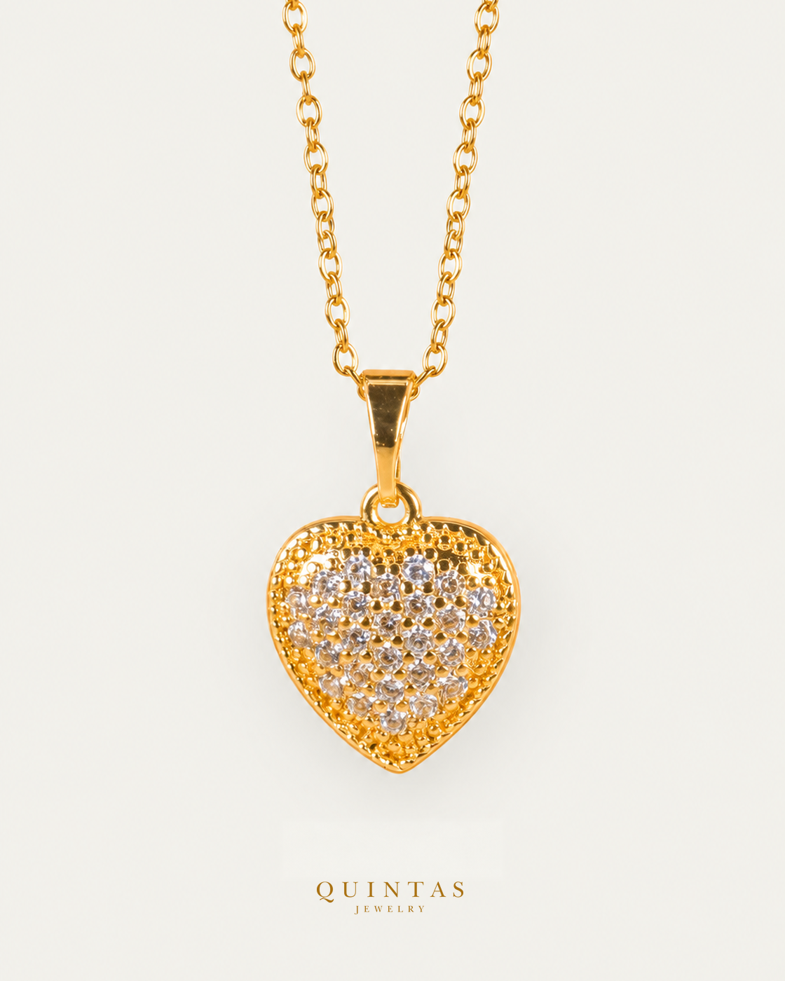 Amora Heart Necklace — actual source-backed main with canonical Quintas Jewelry logo