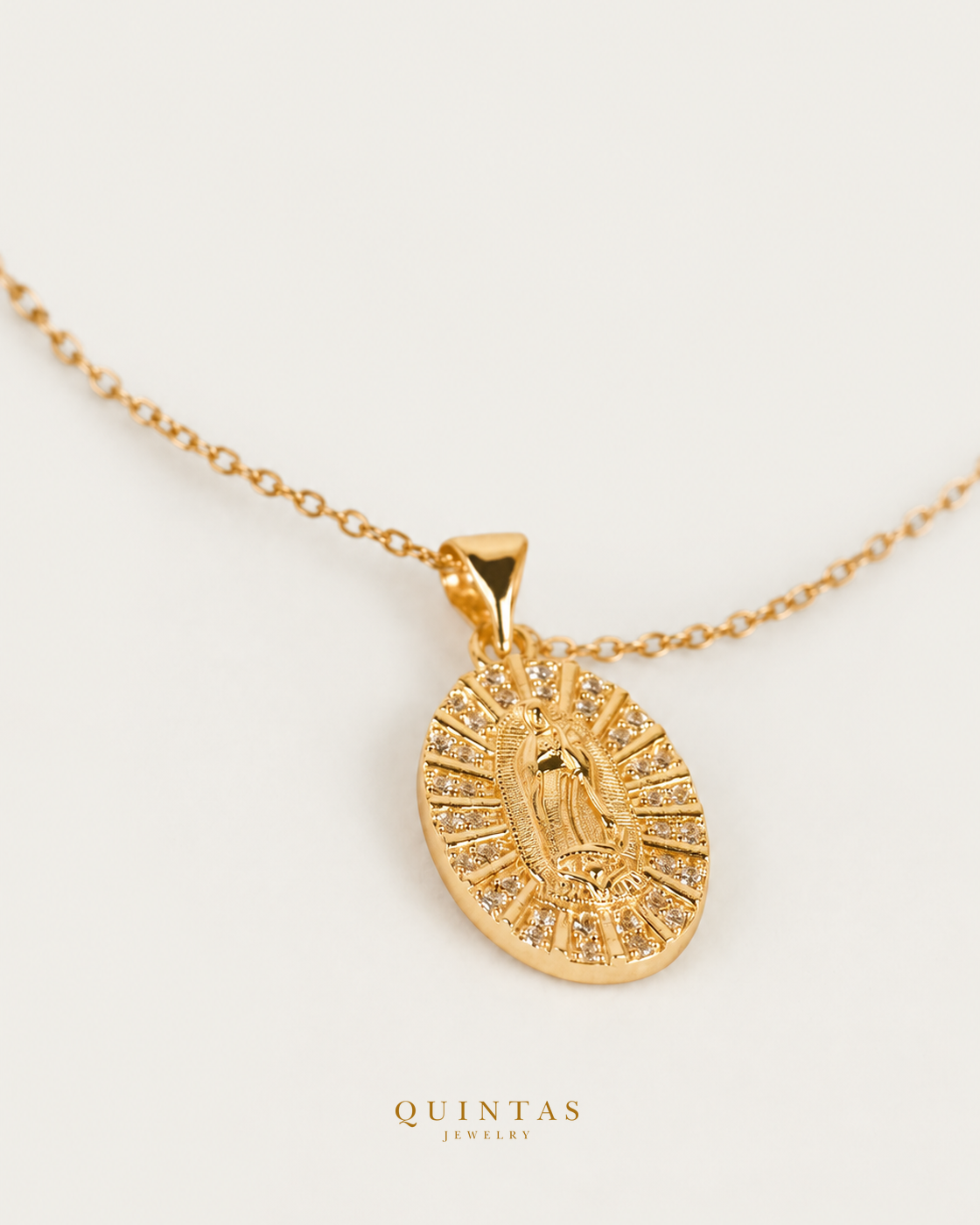 Maria Medallion Necklace companion, unchanged jewelry and canonical Quintas Jewelry logo