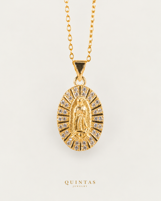 Maria Medallion Necklace main, unchanged jewelry and canonical Quintas Jewelry logo