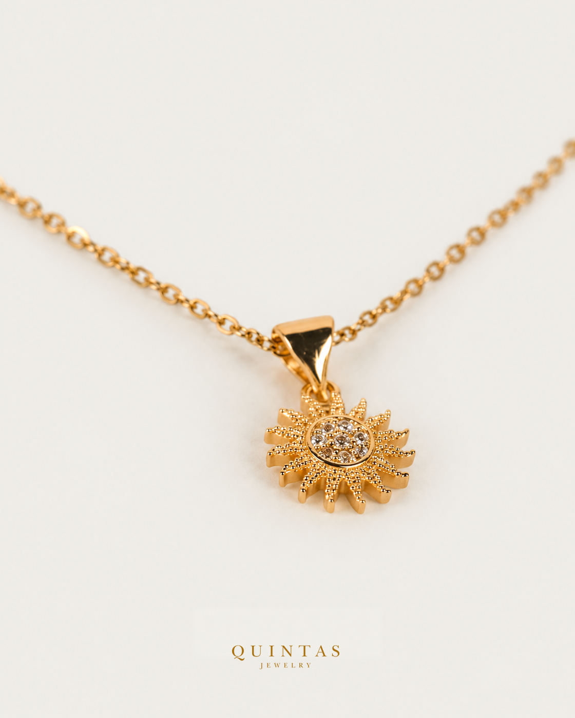 Sunlight Necklace cable chain companion angle on neutral greige