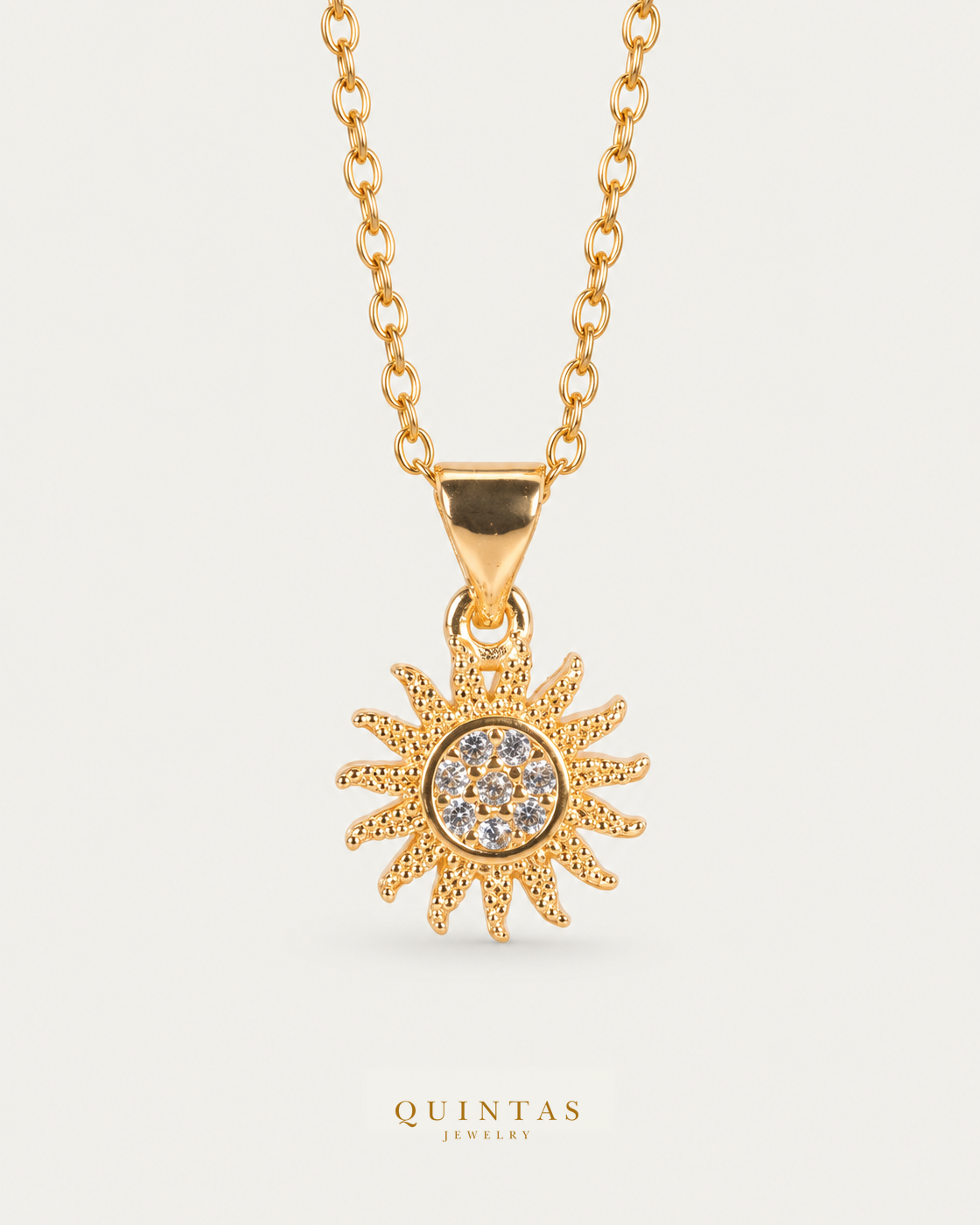 Sunlight Necklace cable chain hero angle on neutral greige