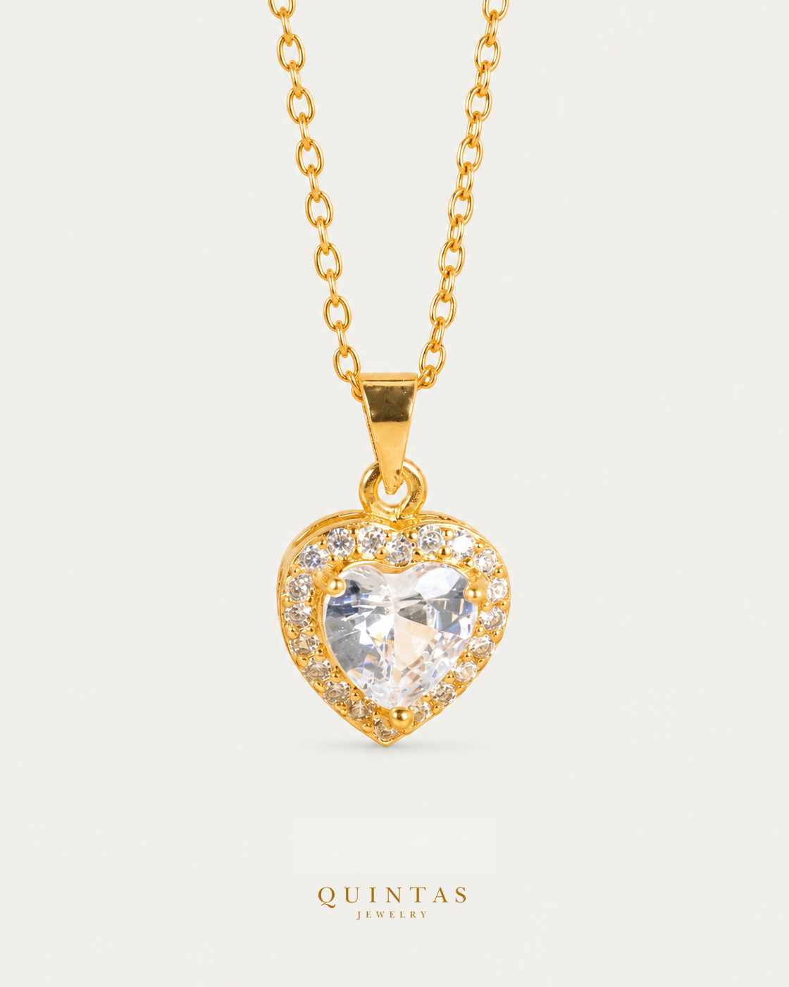 Arielle Heart Diamond Necklace — source-verified cable front view, off-white background, canonical gold logo