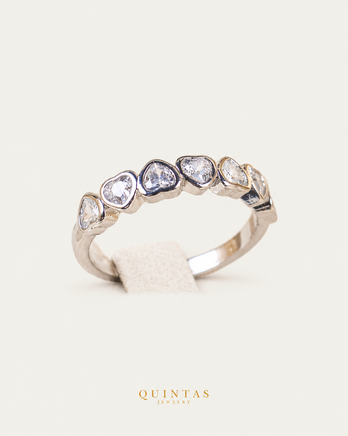 Atalia Forever Hearts Silver Ring (Adjustable), upright source-backed view