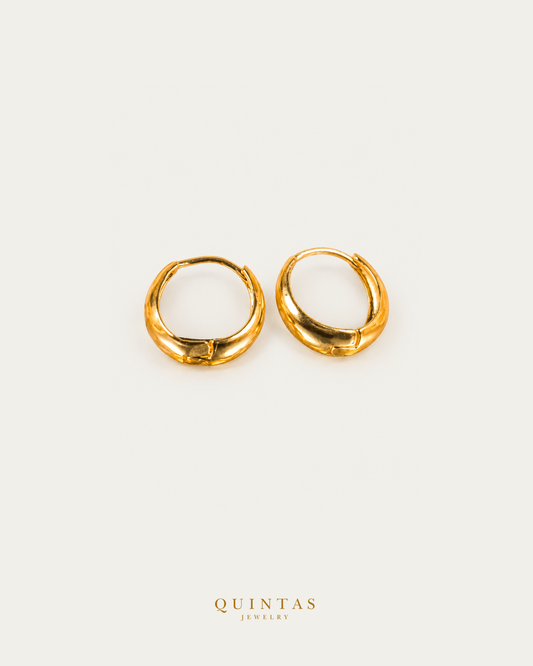 Julia Hoop Earrings in actual photographed pose with visible closure on neutral offwhite background