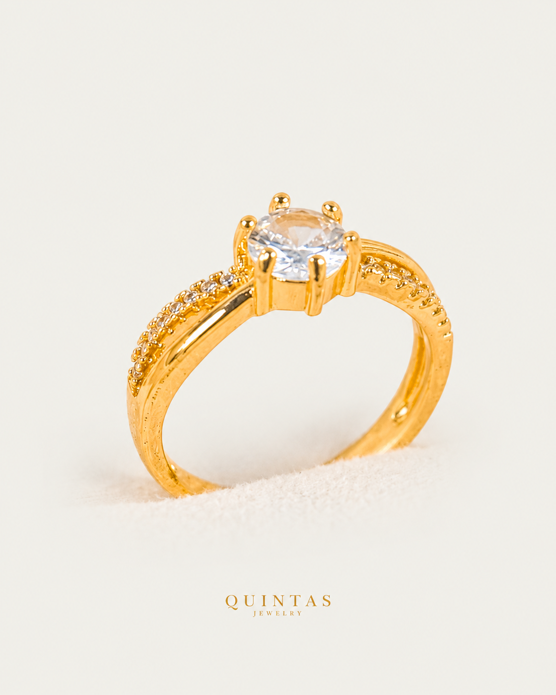 Celeste Solitaire Gold Ring (Adjustable), upright physical-source view