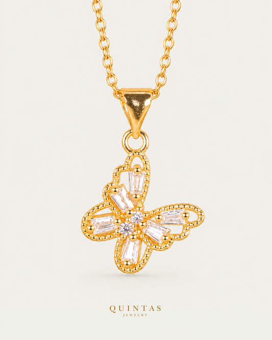 Amorette Butterfly Necklace, gold cable chain, front view