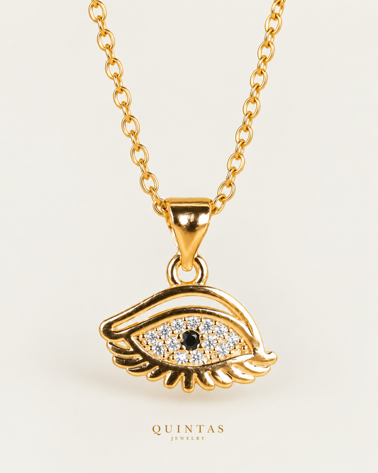 Elysian Eye Necklace — source-verified cable front view, off-white background, canonical gold logo