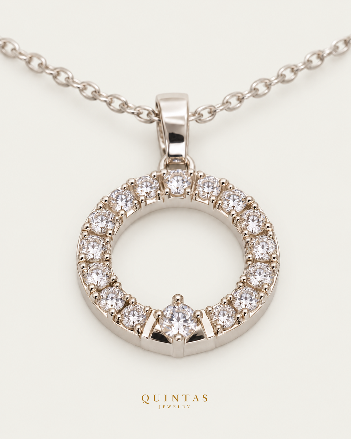 Crystal Orbit Silver Necklace companion, unchanged jewelry and canonical Quintas Jewelry logo