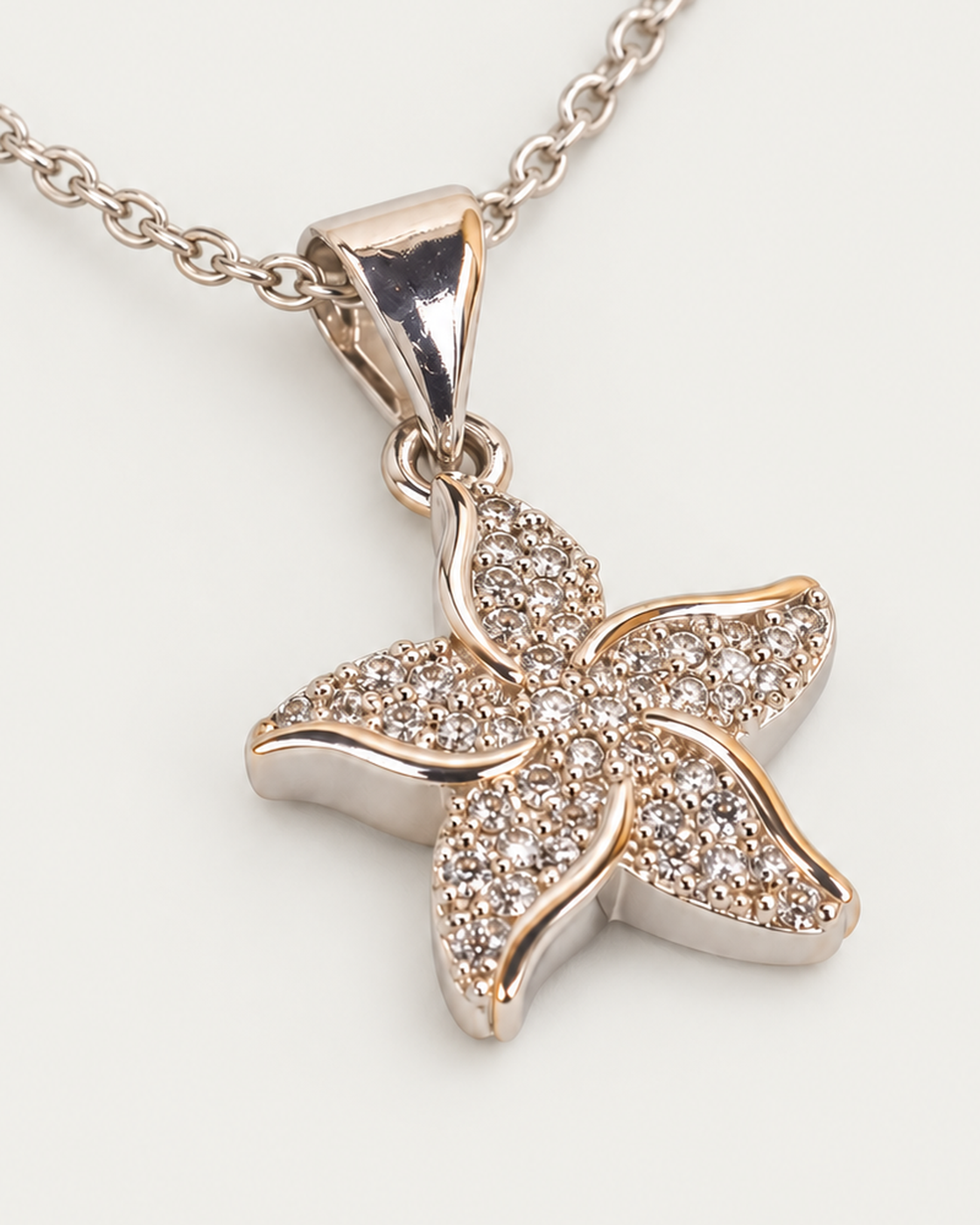 Mirelle Star Silver Necklace Silver Cable Chain companion angle on neutral greige