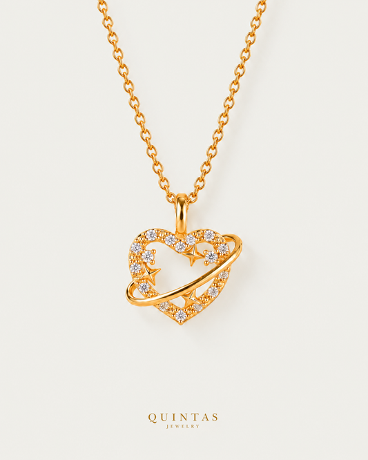 Love for the Stars Necklace gold cable chain, main view, canonical Quintas logo