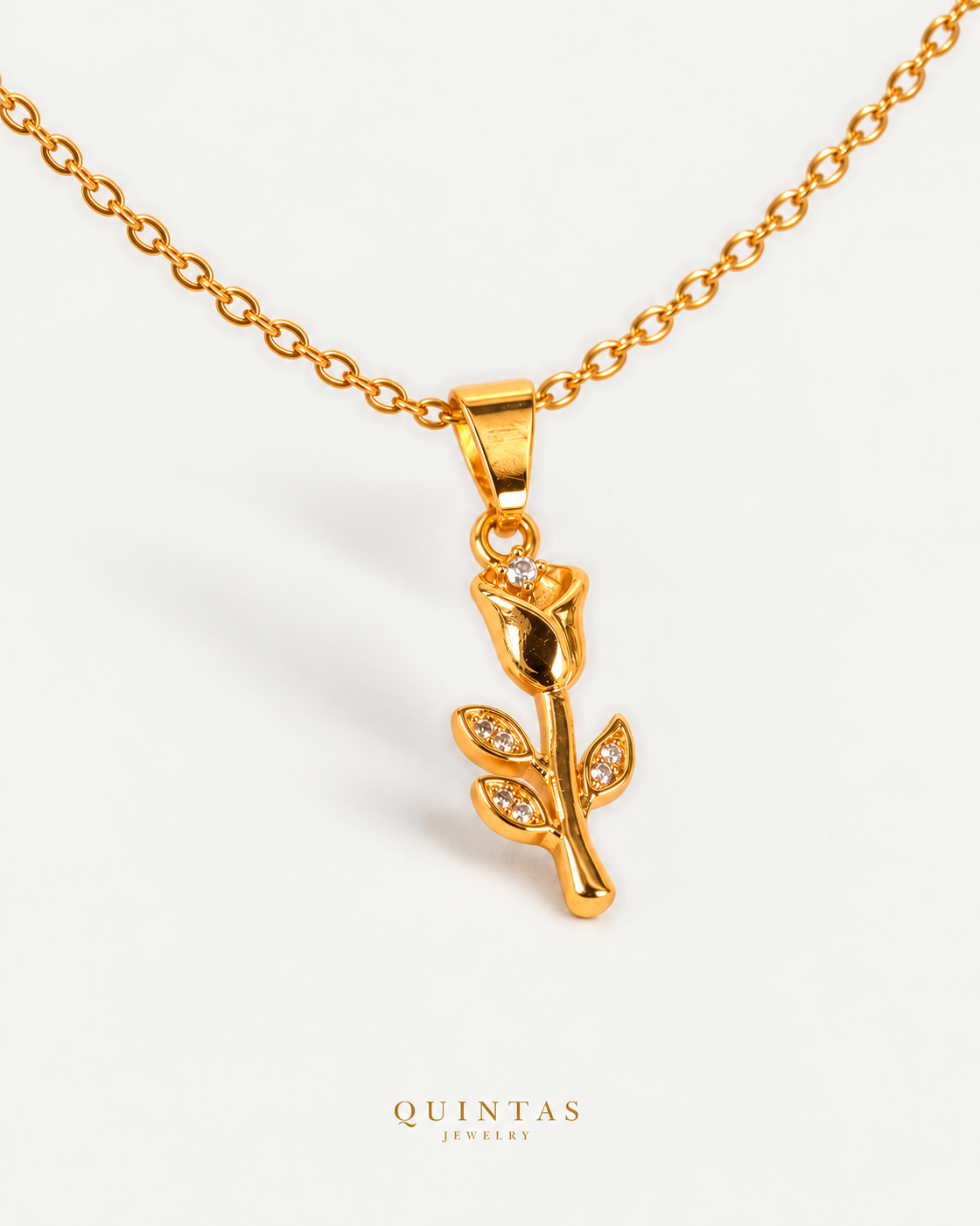 Aurora Tulip Necklace companion with canonical Quintas Jewelry logo
