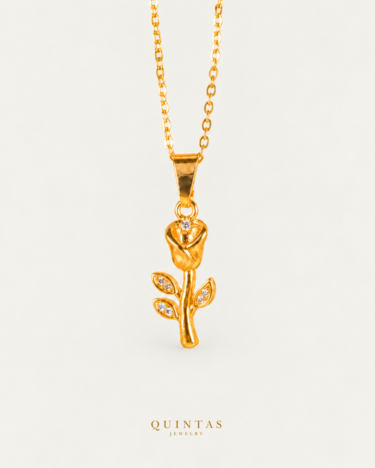 Aurora Tulip Necklace hero with canonical Quintas Jewelry logo