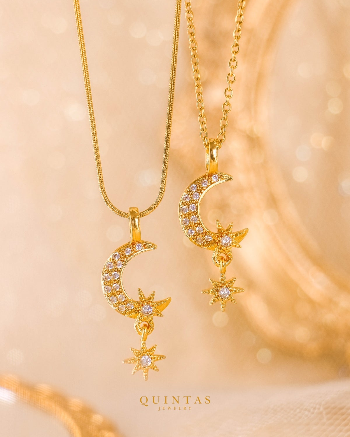 Gaia Moon and Star Necklace existing gallery photograph, centered 4:5 resize; original pixels and colors preserved.