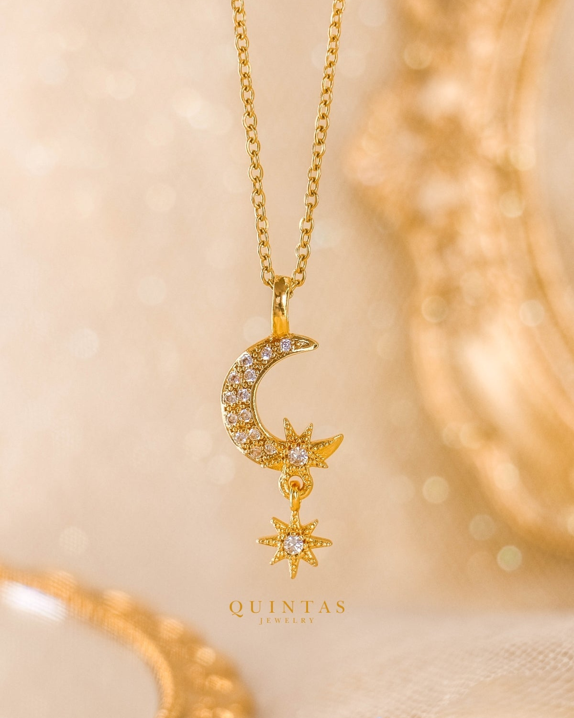 Gaia Moon and Star Necklace existing gallery photograph, centered 4:5 resize; original pixels and colors preserved.